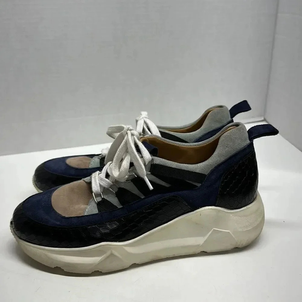Aquatalia Sneakers Platform Sneaker Shoes Lace Up Athletic Navy Snake Skin 7.5 - Picture 1 of 12